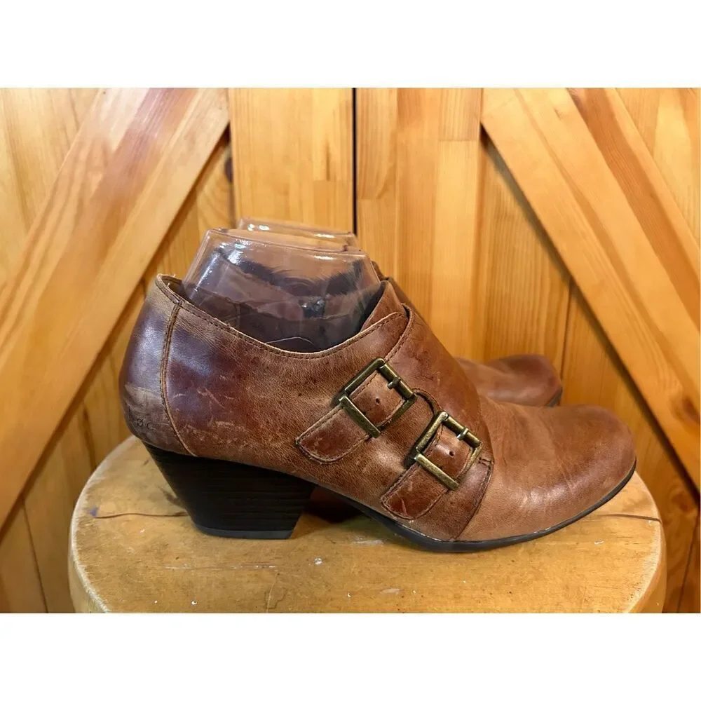 BOC Boots Womens 8 M Bootie Brown Leather Monk Strap Side Zip Ankle Top Casual